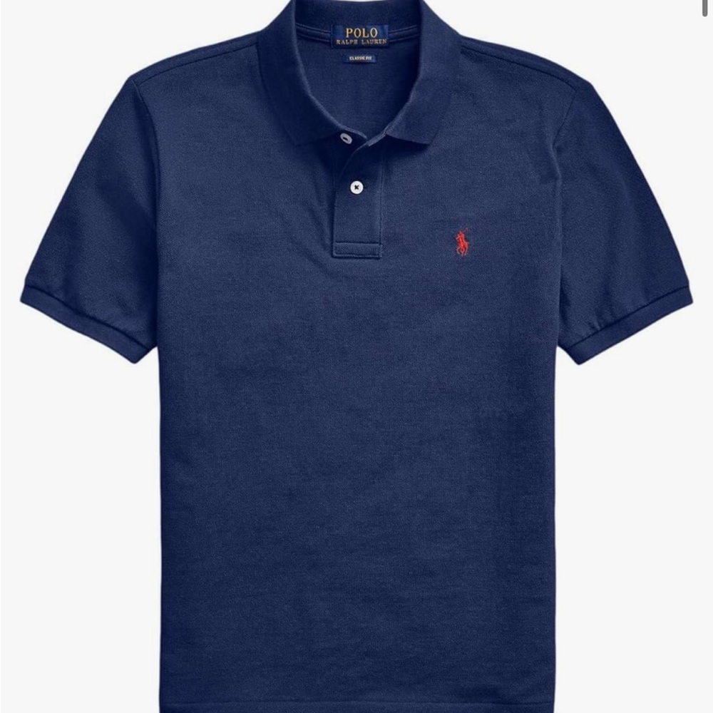 Polo by Ralph Lauren Blue Polo Shirt with Green Logo. Large 14-16